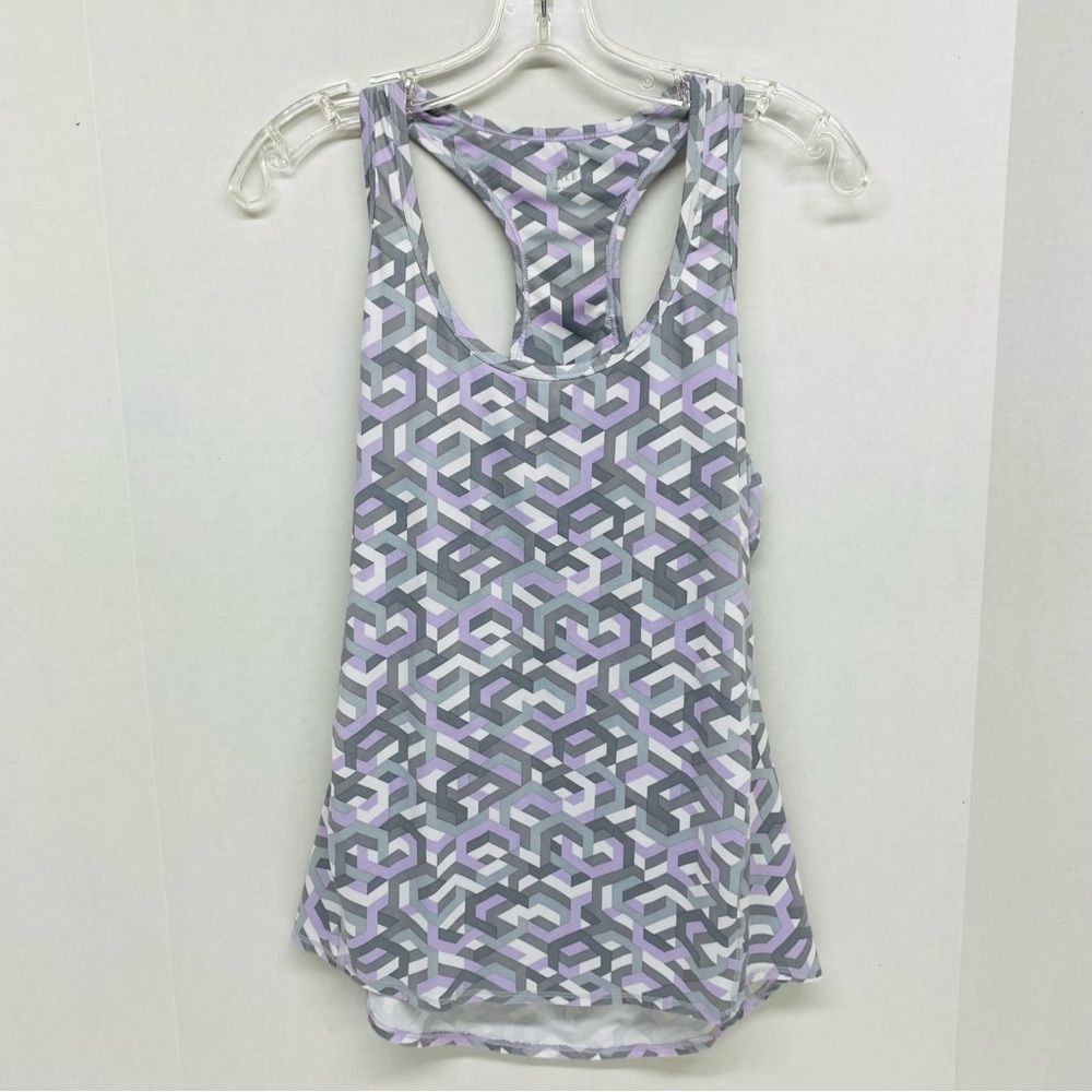 Athleta Racer Back Tank Top Size Sm Geometric Chain Print Stretchy Lightweight
